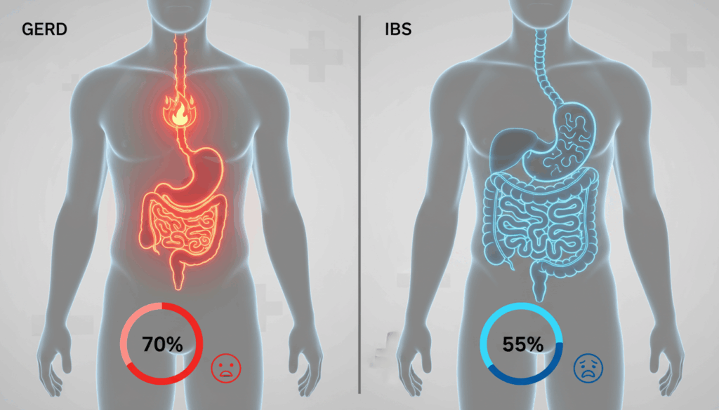 Chart comparing VA rating criteria for GERD and IBS secondary conditions
