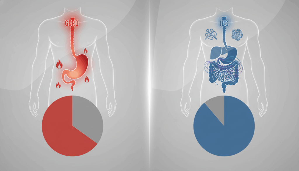 Chart comparing VA rating criteria for GERD and IBS secondary conditions