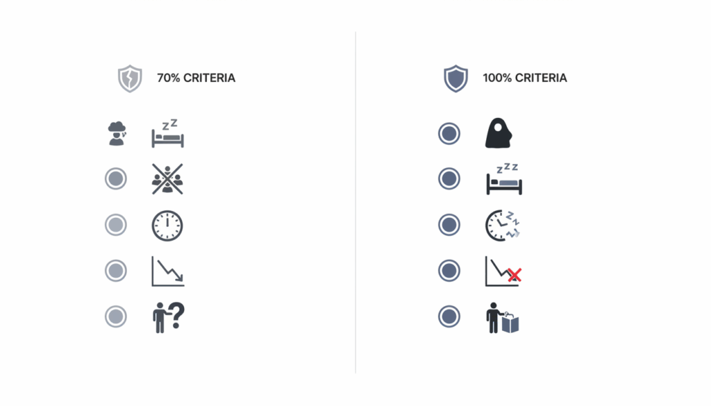 Checklist comparing 70 percent vs 100 percent VA PTSD symptoms