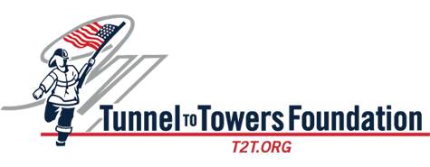 Tunnel to Towers Foundation logo with a firefighter carrying an American flag and the text 'Tunnel to Towers Foundation' and 'T2T.org'